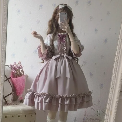 

Sweetheart Lolita Goth Retro Jsk Dress Gothic Palace Sweet Princess Lolita Dress Vintage Cute Japanese Kawaii Skort Sleeve Dress
