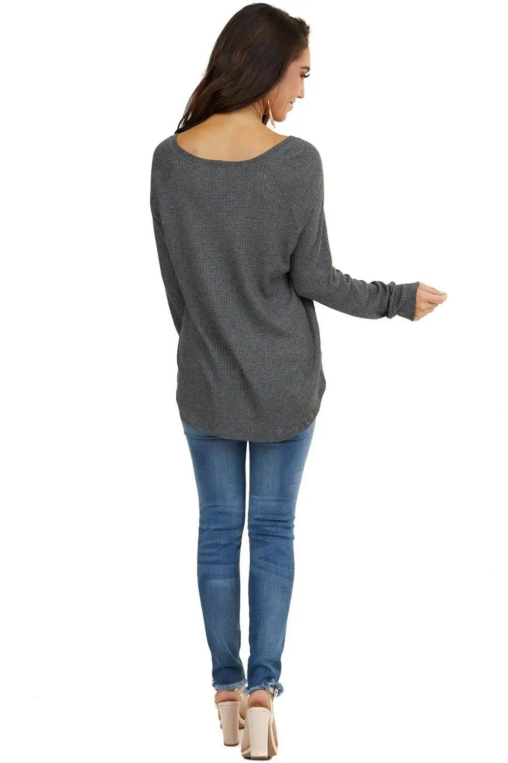 

2020 Autumn Women's Clothing New Knitted Top Waffle Long Sleeves Casual Bottoming Shirt