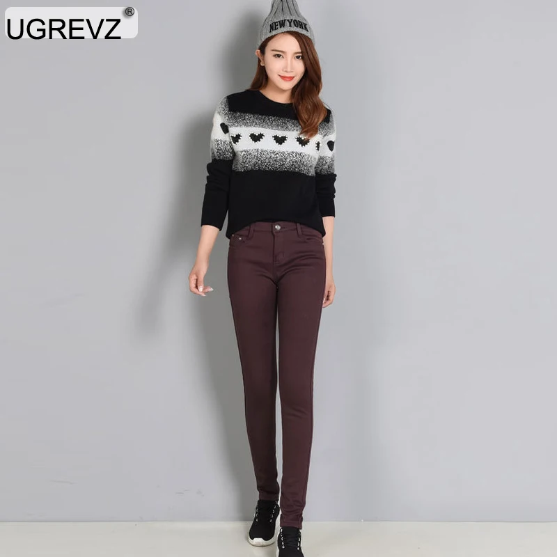 W13-333Brown Женские джинсы с высокой талией, узкие брюки, плюс размер, утепленные, эластичные удобные брюки, женские зимние узкие брюки ярких цветов - Цвет: W13-333Brown