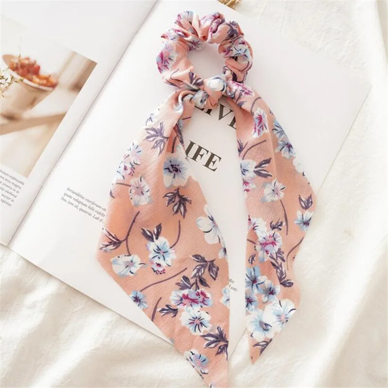 

New Women Ribbon Flower Point Printed Scrunchies Elastic Fashion Hair Bands Headwear Girls Elegant Hair Accessories Hair Gum