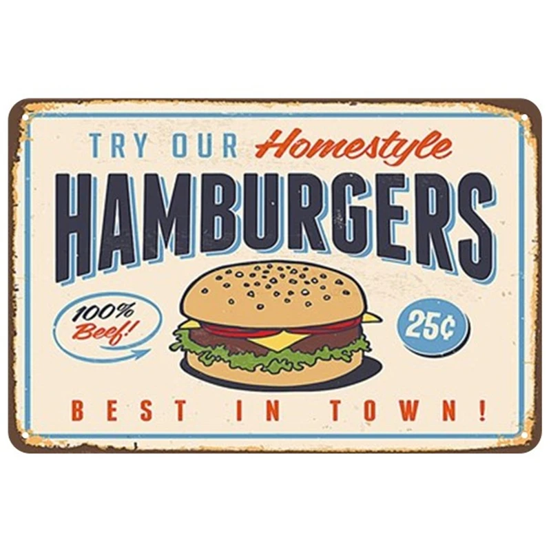 Металлическая доска для гамбургеров винтажная жестяная вывеска Шикарный декор