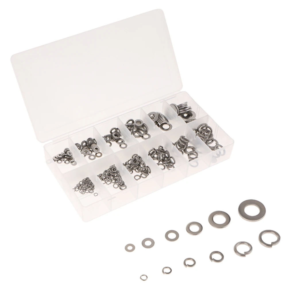 350pc замок и Плоская Шайба Ассортимент нержавеющая сталь Пружинные Сплит гайки