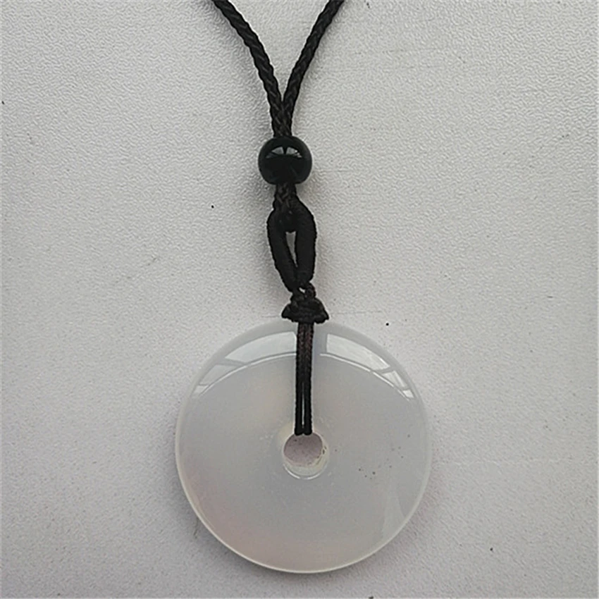 Natural White Transparent Chalcedony Donut Necklace Pendant Hand Carved Gems Lucky Amulet Fashion Jewelry Gift | Украшения и