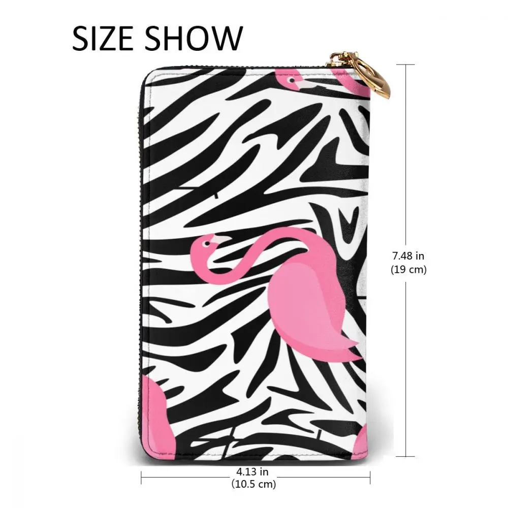 

Fashion Leather Wallet Tropical Flamingos And Zebra Stripes Long Zipper Wallet Clutch Bag Purse for Woman Man Girls Boys