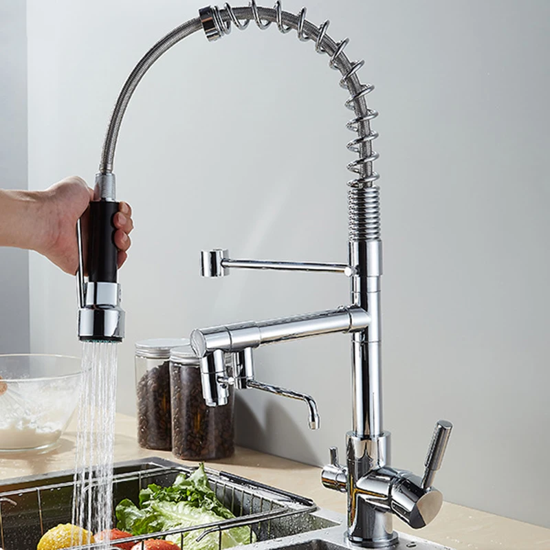 

2021 Spring Chrome Kitchen faucet Dring Faucet Water Hot and Cold Rotating Kitchen Household Single Handle Mixer Tap Sink Faucet
