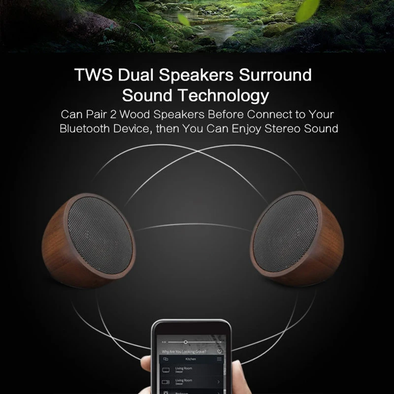 Деревянный беспроводной мини динамик Bluetooth использует 1 или пару из 2 для