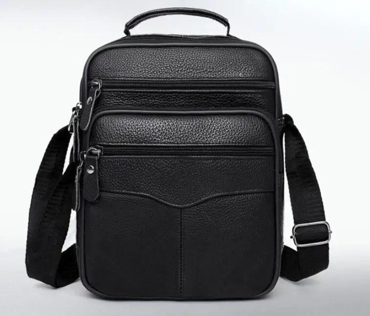 Черная кожаная мужская сумка мессенджер Повседневная Деловая ретро Мужская