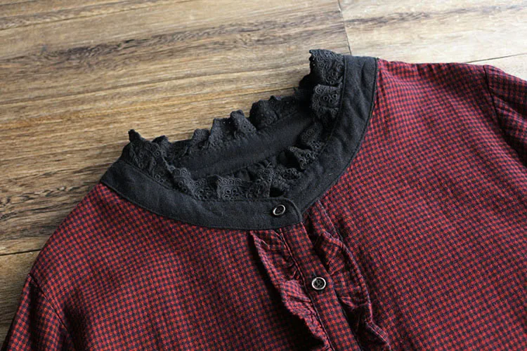 Женское платье на осень и весну 2020 хлопок лен в клетку с длинным рукавом