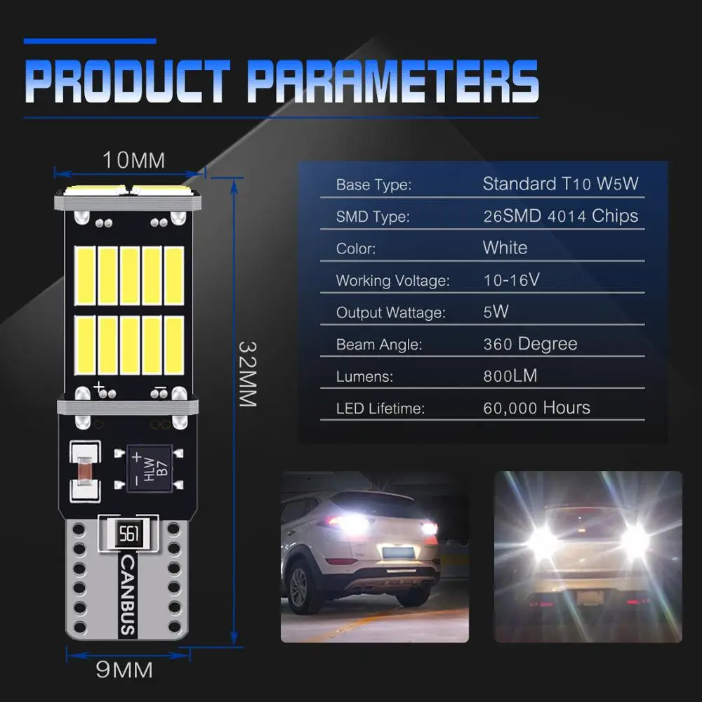 10 шт w5w светодиодный T10 Светодиодный лампочки Canbus 26SMD 4014 для Стоянкы Автомобилей