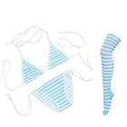 2022 сексуальный женский комплект нижнего белья в полоску бикини до бедра чулки купальник эротические костюмы косплей японский аниме бюстгальтер трусы