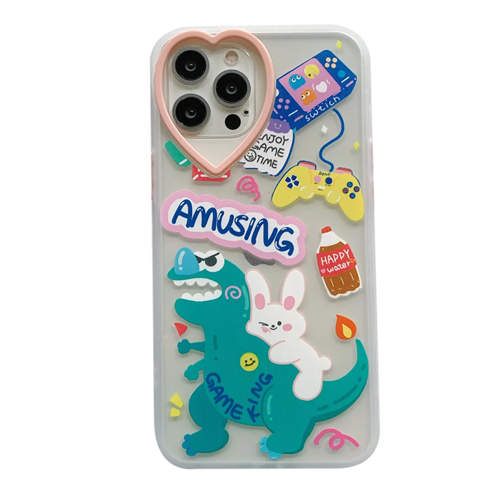 

Cartoon Dinosaur Pattern Transparent Phone Case For iPhone 12 11 Pro X XS Max XR 7 8 Plus SE2 Heart type Camera protection Cover