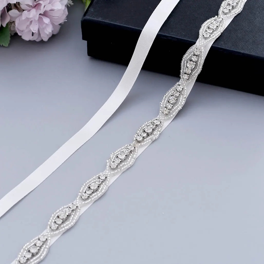 TRiXY S102 Thin Wedding Sashes Bridal Belts Silver Diamond for Women Designer wedding Decorative Skirt Beaded | Свадьбы и торжества