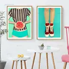 Плакаты в зеленом стиле с грейпфрутом и девушкой, декоративные картины, современное настенное искусство, красная фотография для гостиной, домашний декор