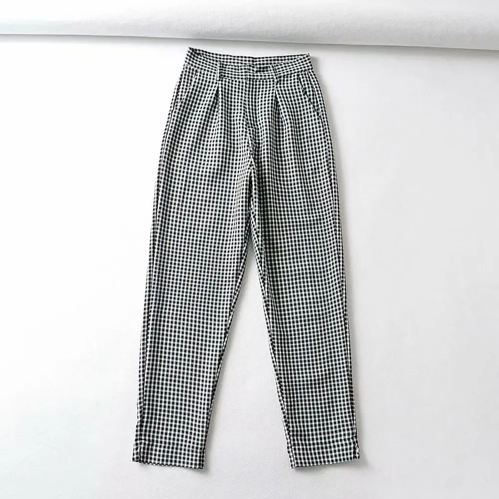 

Plaid suit trousers high-waisted casual trousers