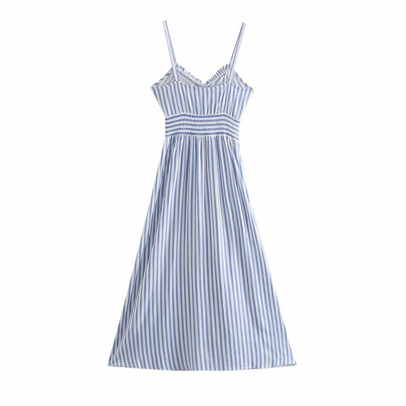 

DOUJIIL 2021 New Style Blue Stripe Dress Sleeveless Backless Fashion Ladies Midi Dress Summer Dressing