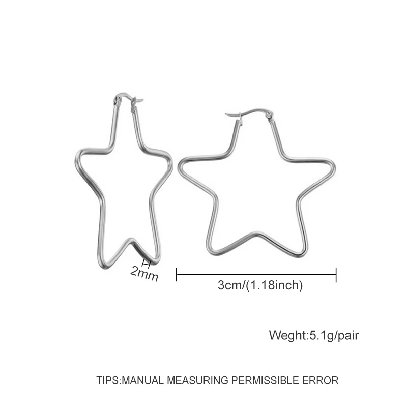 3cm silver star Модные серебряные серьги-кольца из нержавеющей стали для женщин 10 мм 80 мм Большой Круг круглая петля креольские серьги ювелирные изделия Букле д 'ореиль - Окраска металла: 3cm silver star