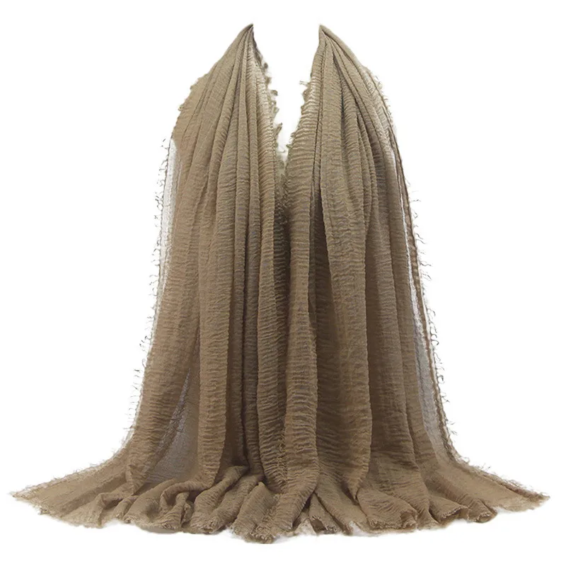 Khaki Wholesale Price 70*180cm Women Muslim Crinkle Hijab Scarf Femme Musulman Soft Cotton Headscarf islamic hijab Shawls and Wraps - Цвет: Khaki