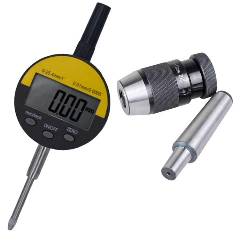 

1 Pcs 0-25.4Mm Digital Indicator Digital Display Dial Indicator & 1 Set MT3 B16 Keyless Drill Chuck Self Tighten