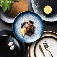 1pc relmhsyu japanese style ceramic round steak dessert fruit vegetable breakfast dinner plate dishhome tableware