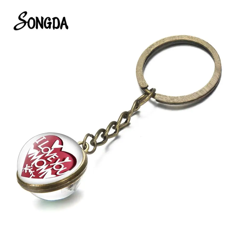 I Love Mom (Я люблю маму) арт узор брелки для ключей Стекло мяч двойная сторона с