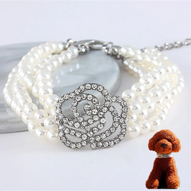 

Ожерелье для собаки, кошки, четыре ряда жемчужин, ошейник, ювелирные изделия для собаки, аксессуары для девушек, собак, кошек