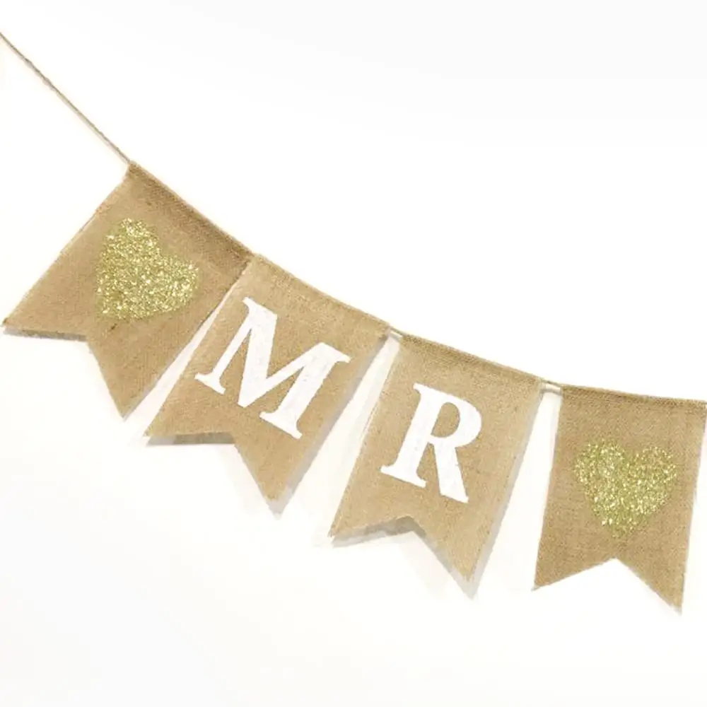 Свадебный баннер Мистер миссис с флажками блестящие треугольные баннеры
