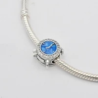 925 sterling silver white zircon inlaid on the back of cz blue enamel pendant charm bracelet diy jewelry for original pandora