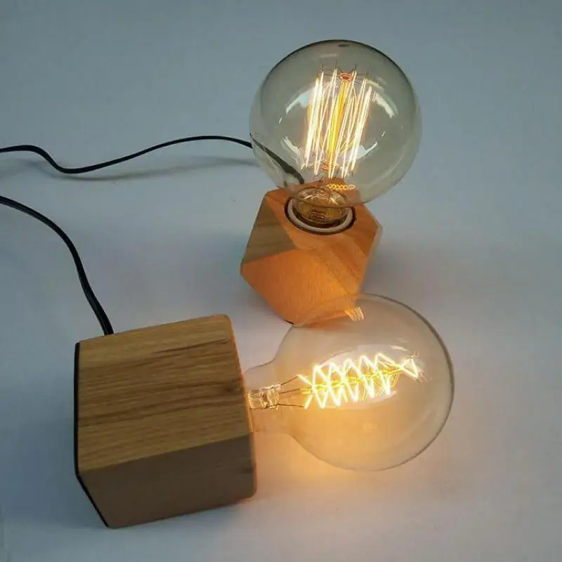 Деревянная настольная лампа Эдисона настраиваемая 40 Вт для чтения украшения