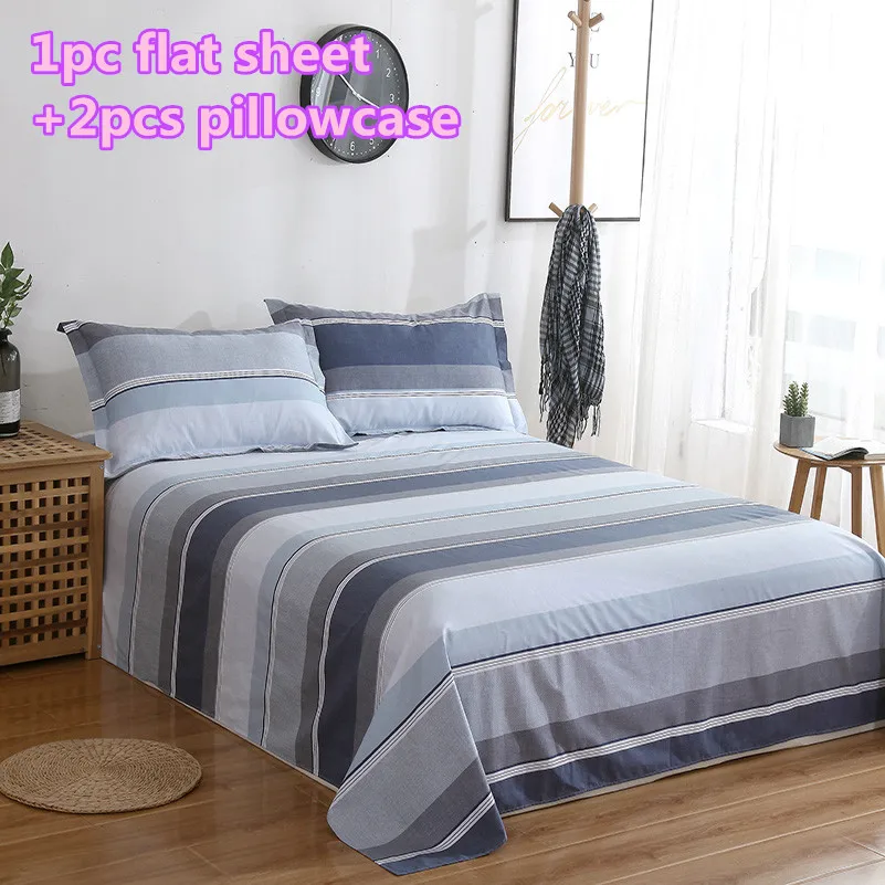 Простыня в полоску модный двуспальный комплект постельного белья белого синего