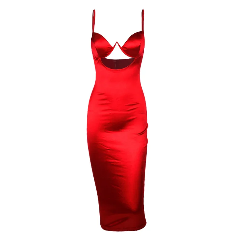 

Neon Satin 2021 Spring Summer Women Bodycon Long Midi Dress Sleeveless Backless Elegant Party Outfits Sexy Club Clothes