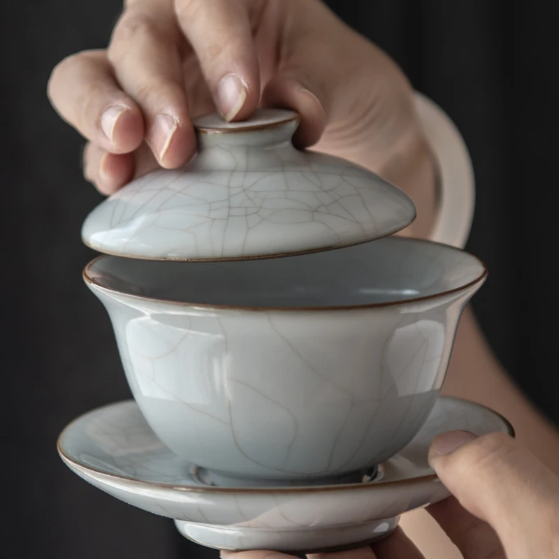 5 унций хрустящая глазурь Ru Kiln Gaiwan керамическая чашка с крышкой блюдце набор