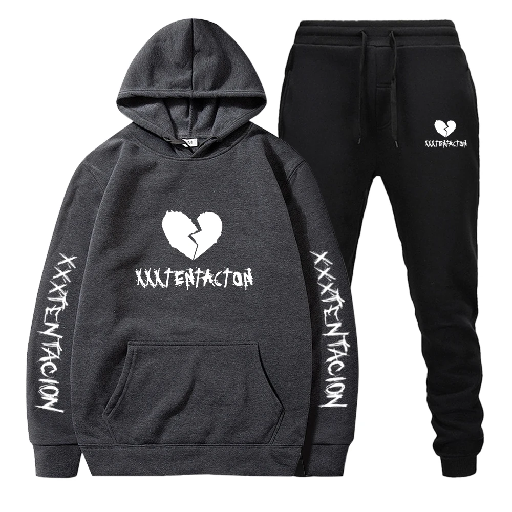 

Men Clothing Fashion Trend Streetwear New Sports Style Gothic Harajuku Sets A Broken Heart Printing Tops Graphic Hoodies