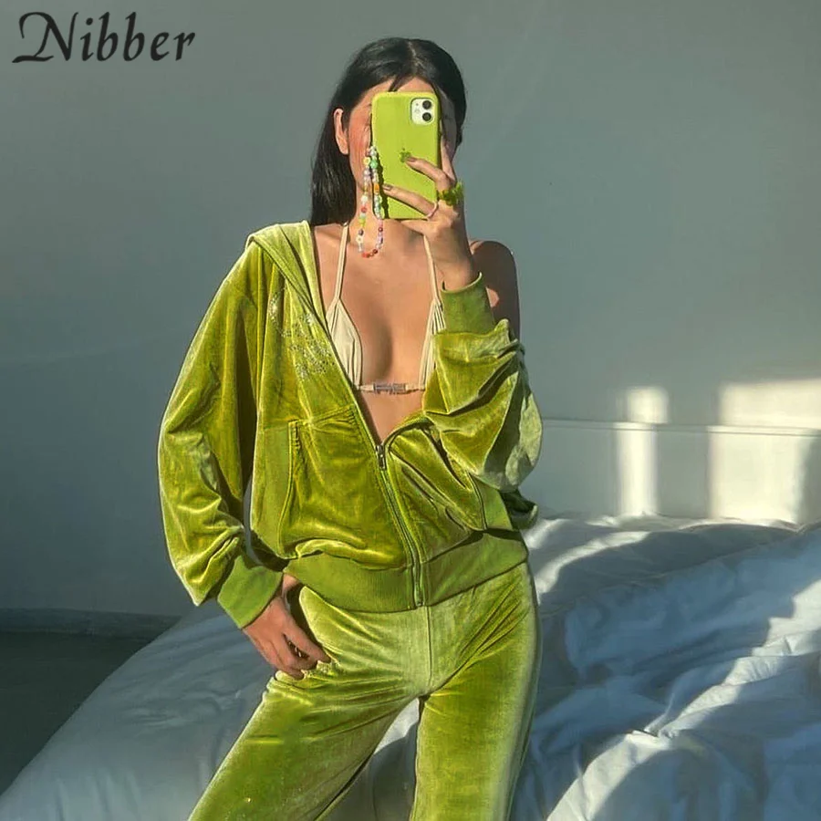 

Nibber Letter Print Velvet Tracksuit 2 Two Piece Set Women Hoodie+Straight Sweatpants Matching Suit Streetwear Wholesale Items