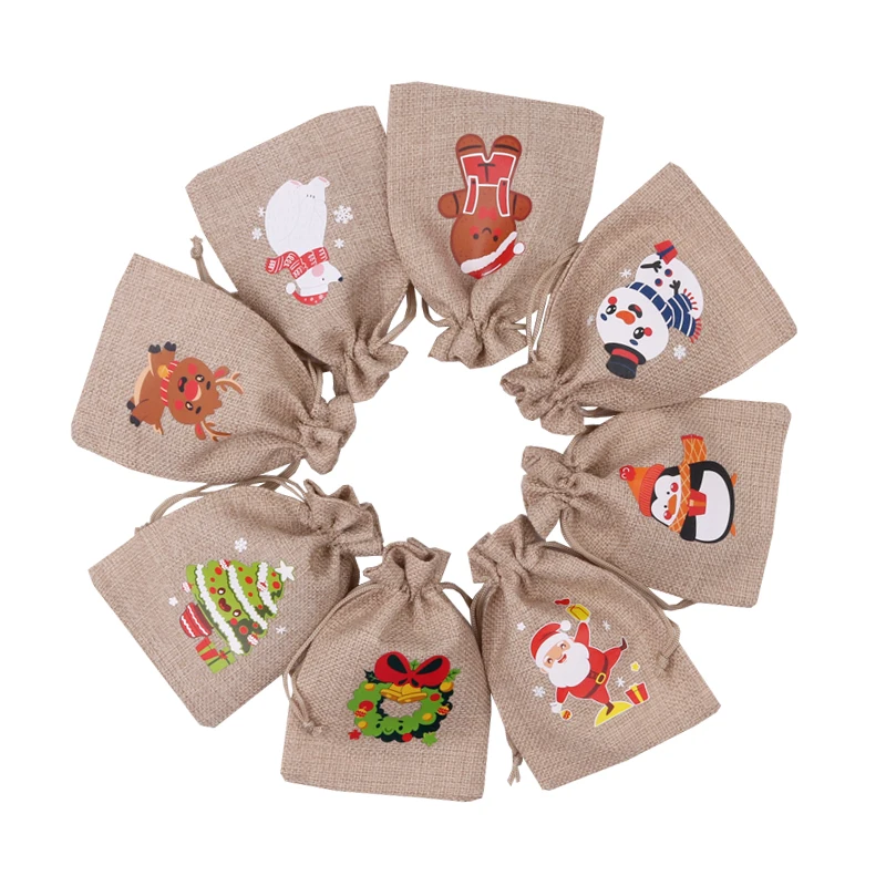 5Pcs/Lot Natural Jute Bags 10x14 13x18cm Christmas Drawstring Gift Bag Pouches Nice Bracelet Candy Jewelry Packaging Bags images - 6