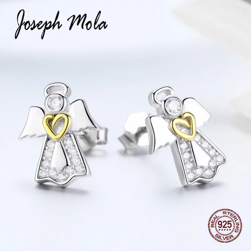 Joseph Mola 925 серебро религиозный Guardian Angle ZC клипсы с камнем Серьги для женщин подарок