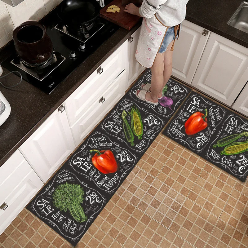 

Carpet Kitchen Floor Mat Tableware Pattern Entrance Doormat Bathroom Door Floormat Parlor Anti-slip Antifouling Long Rug