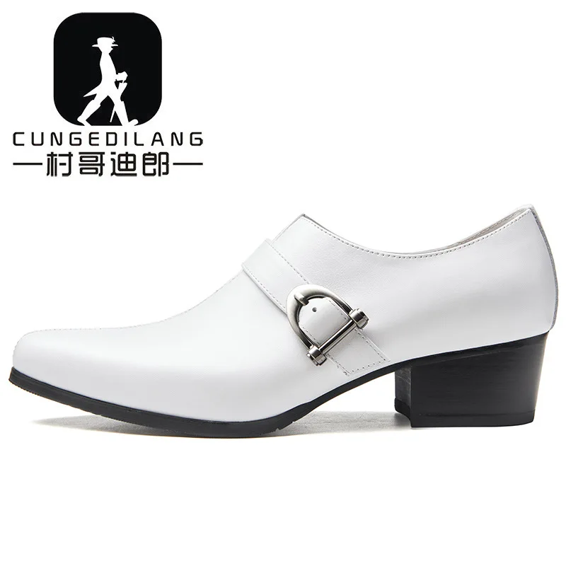 

Loafers new men's formal wear leather shoes top layer cowhide pointed white leather shoes high heel small size men's shoes