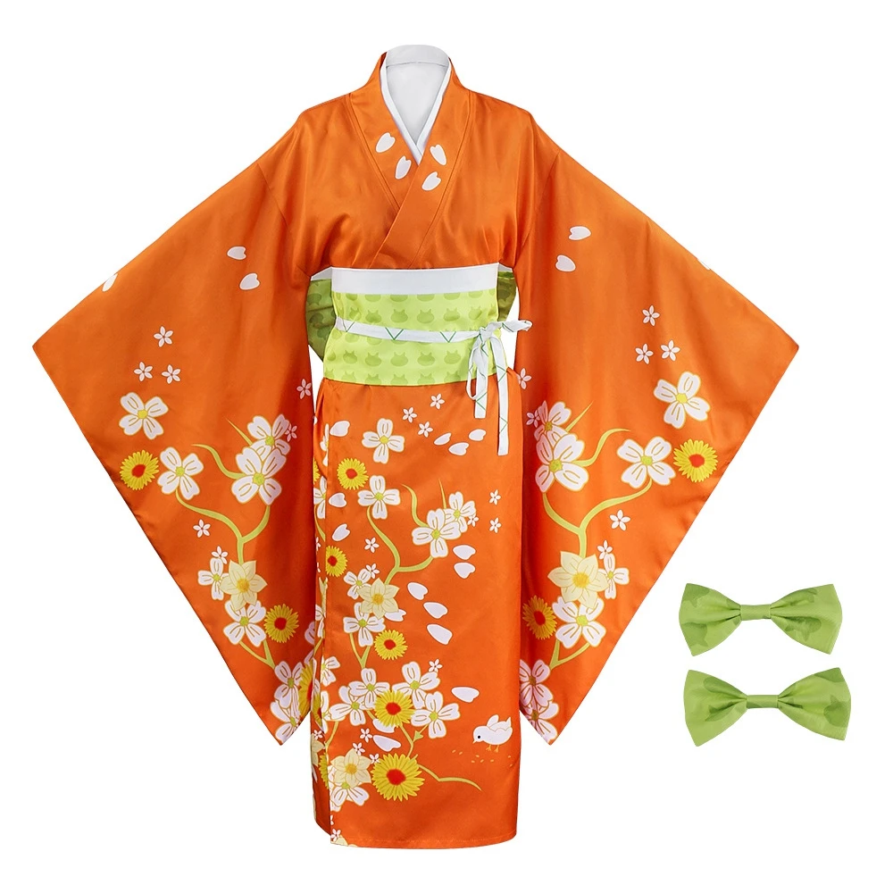 

Anime Super Danganronpa 2 Hiyoko Saionji Kimono Cosplay Costume Adult Women Orange Dress Kimono Wig Halloween Clothes Kostuums