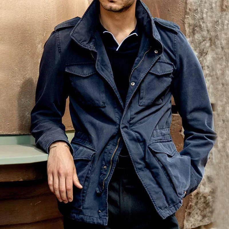 

Mens Casual Solid Coat Windbreaker Autumn Spring New Loose Fitting Stand Collar Long Sleeve Coat Tops Causal Button Cardigan