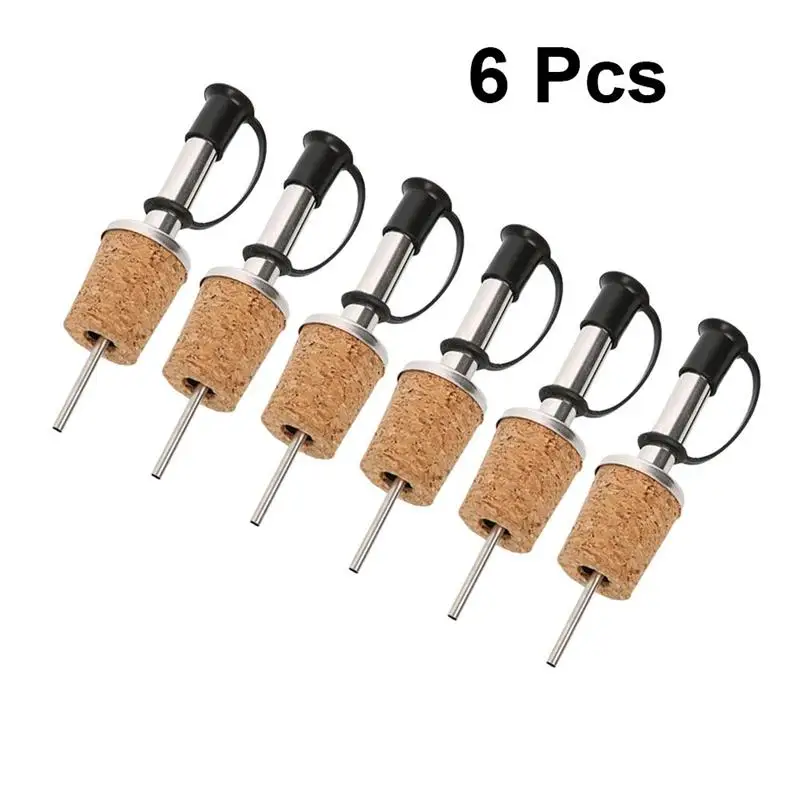 

6pcs Stainless Steel Wine Pourer Cork Design Wine Bottle Dust Cover Olive Oil Alcohol Bottle Pour Spout Cover Wine Pourer