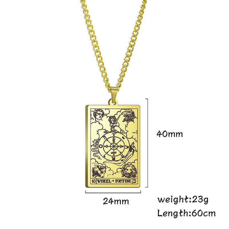 

The Wheel Of fortune The World The Star Major Arcana Tarot Cards Vintage Necklaces Box Chain Women Men Jewelry Stainless Steel