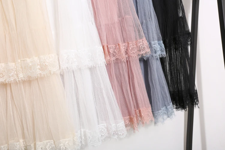 

Spring, summer, new pleated skirt cake skirt veil lace white gauze skirt of tall waist skirts female a-line skirt
