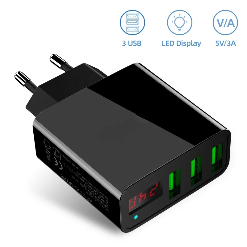 

USB Charger Quick Charge for iPhone 11 7 Xiaomi Samsung Huawei 5V 3A Digital Display Fast Charging Mobile Phone Charger