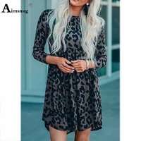 women short dress mini vestidos o neck long sleeve loose party dress autumn retro leopard print dresses sexy femme clothing