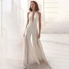 Женский праздвечерние чный комбинезон без рукавов, белый комбинезон с V-образным вырезом и расклешенными брюками, элегантный наряд на день рождения, 2021