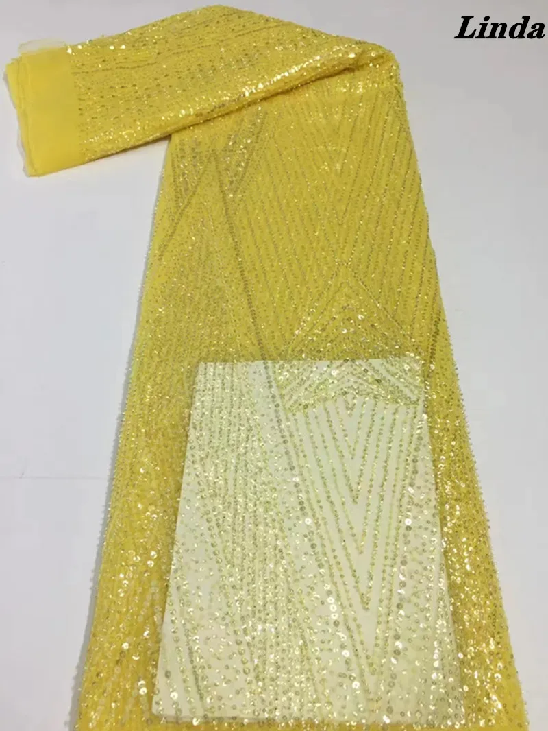 

Linda Nigerian African Sequins Beads Lace Fabrics 2021 High Quality Lace Material French Tulle Lace Fabric For Dress Sewing