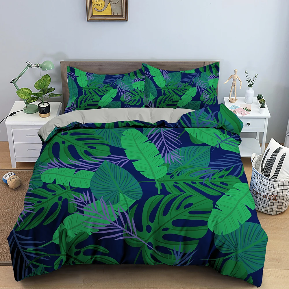 

Plant Bedding SetsTropical Leaves Palm Flower Duvet Cover Bed Linen Bedclothes Twin/Queen/King Size Bed Room For Kids Bedding