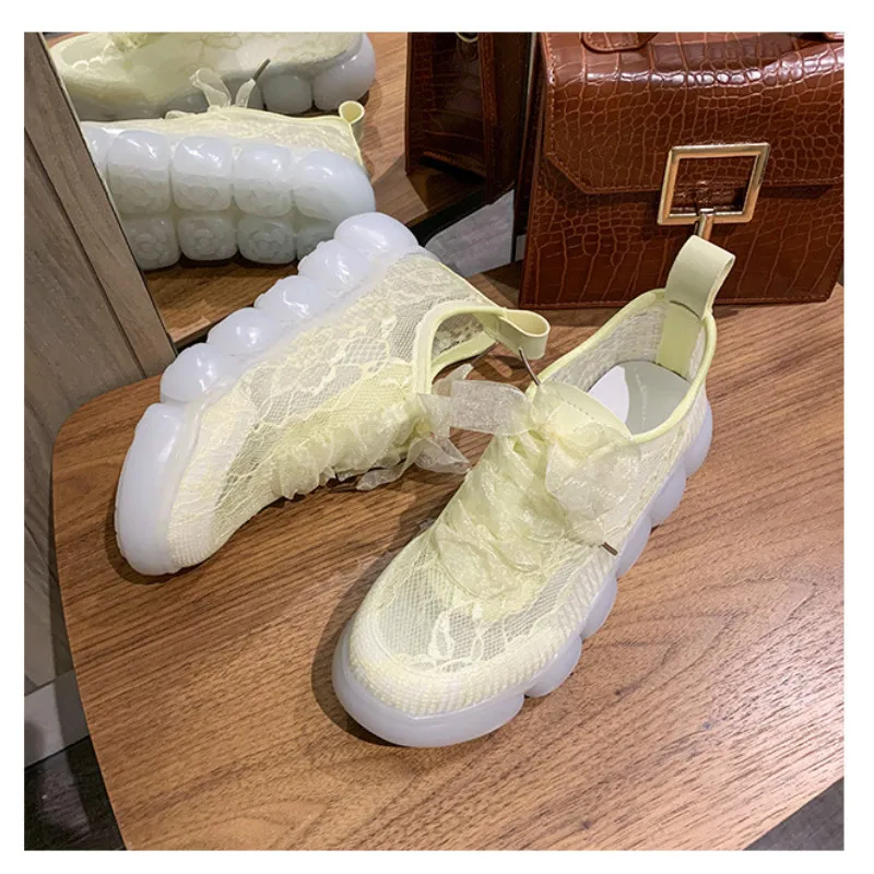 2020 Summer New Hollow out Mesh (Air mesh) Casual Solid Lace-Up Round Toe Breathable Thick Bottom Sports Shoes Lace Women Shoes