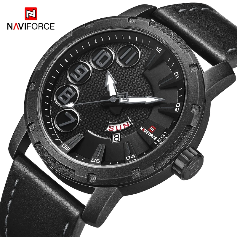 NAVIFORCE Роскошные Брендовые мужские спортивные часы Уникальные кварцевые кожаные
