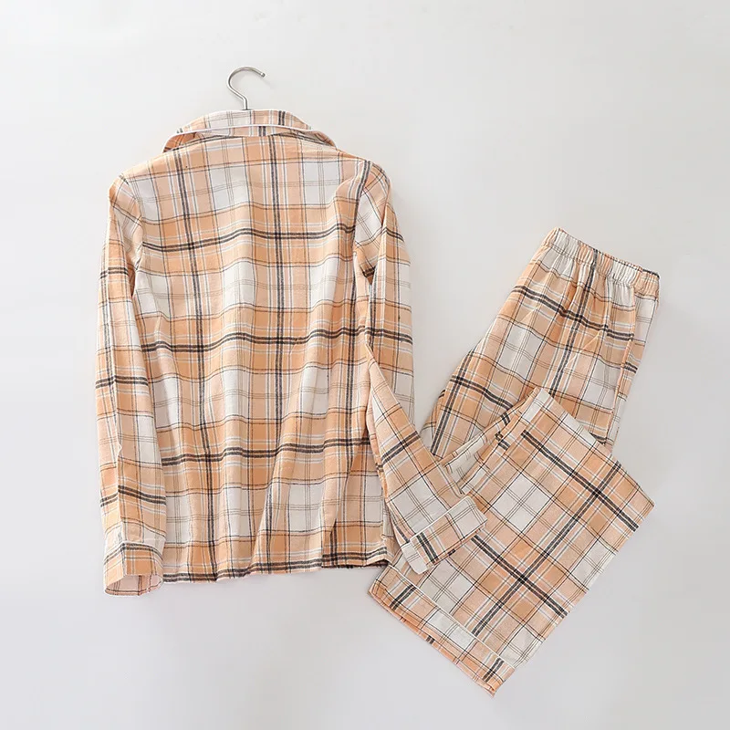 Пижама женская фланелевая окрашенная пряжа пижама с длинным рукавом из чистого